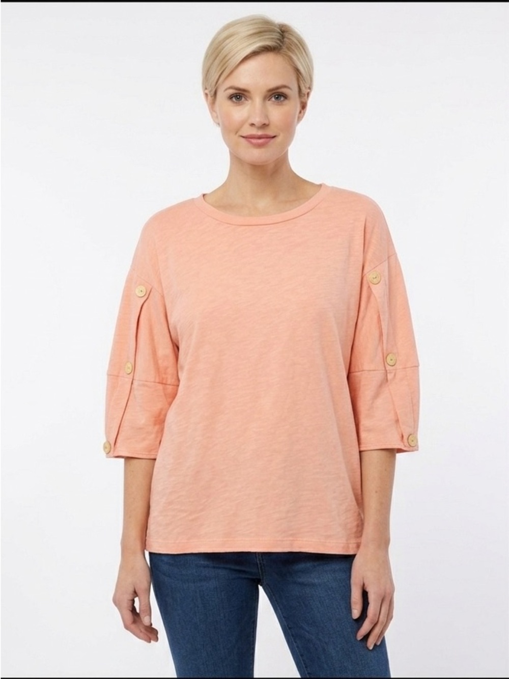 Cotton Bleu Pink Button-Sleeve Women's Top